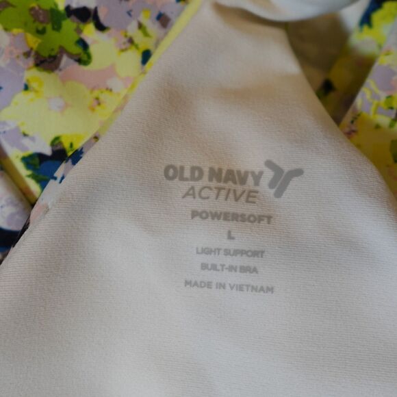 Old Navy Active Powersoft Sports Bra Large Yellow Floral Multicolor Gym Yoga Top - Picture 3 of 12